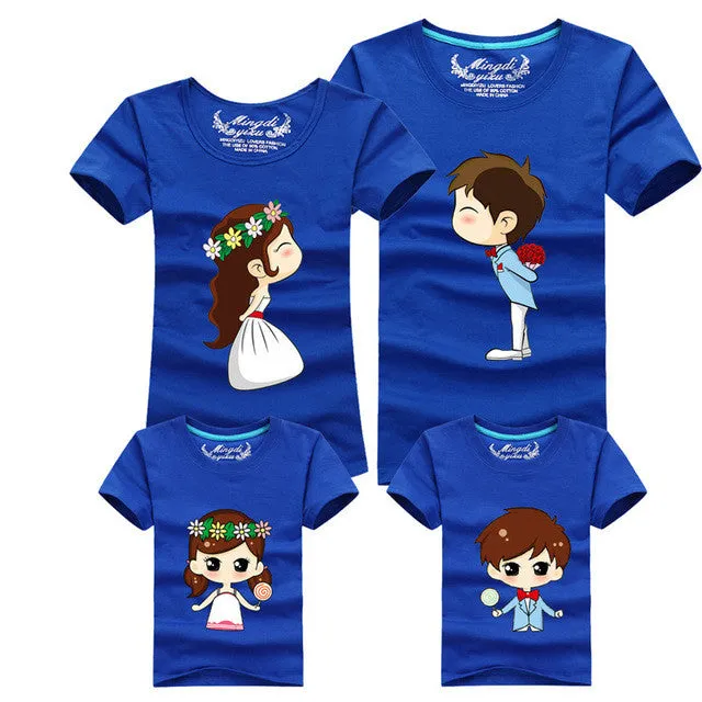 1 Piece Family Matching Outfits Mother Father Son Daughter Cartoon Bride Bridegroom Print Women Men Children Boy Girl T shirt