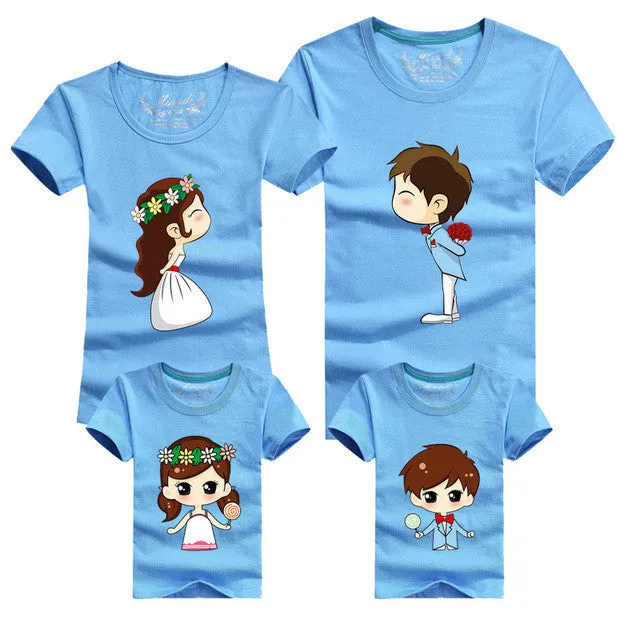 1 Piece Family Matching Outfits Mother Father Son Daughter Cartoon Bride Bridegroom Print Women Men Children Boy Girl T shirt