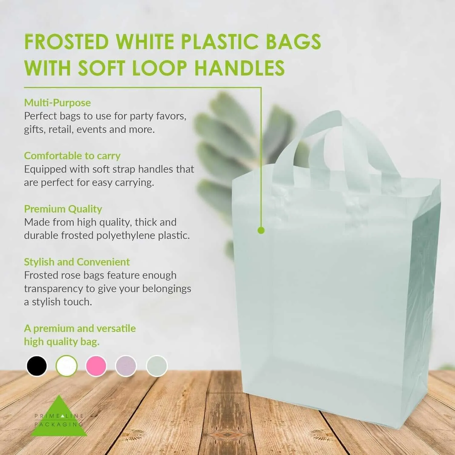 10x5x13 Medium Frosted Mint Plastic Bags with Handles