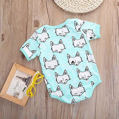 2016 New Toddler Newborn Baby Girl Boy Clothes Cartoon Fox print Bodysuit Jumpsuit One-pieces Outfits 3-18M