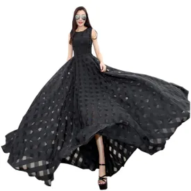 2017 New Women Summer Dress Elegant Ladies Vintage Black Organza Sleeveless Long Beach Maxi Dress Sundress Vestido De Festa