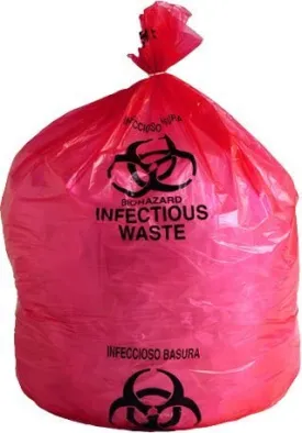 33" x 39" Red, Biohazard Bags, 33 Gallon, 1.2 Mil, Printed (100/cs)