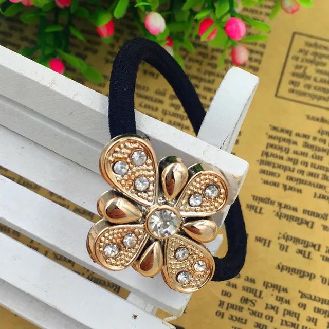 6pcs/lot 2016 New Hair Holders Elastics Fashion Crystal Gold Plated Women Rubber Bands  Girl's Tie Gum Fashion Hair Accessories