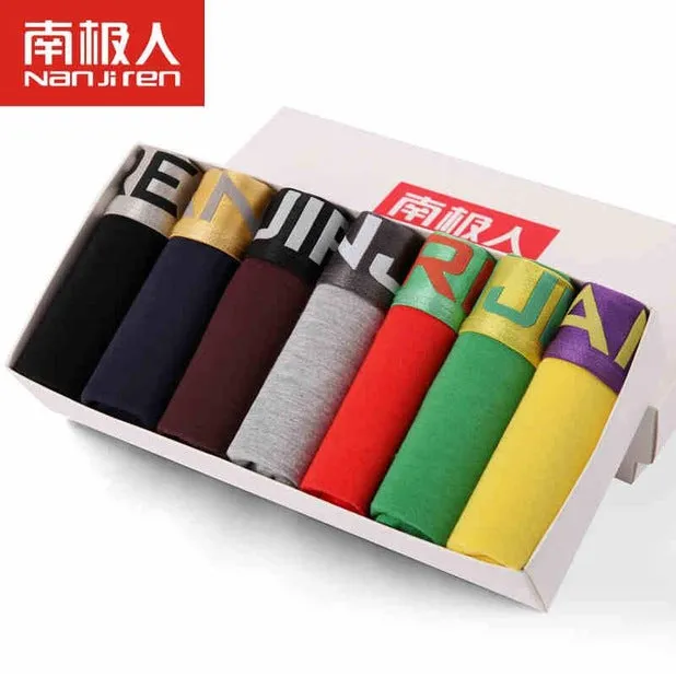 7Pcs/lot Brand New Sexy Super Large Size Mens Underwear U Convex boxer short soft Luxury Breathable Belt Shorts L~6XL Gift Box