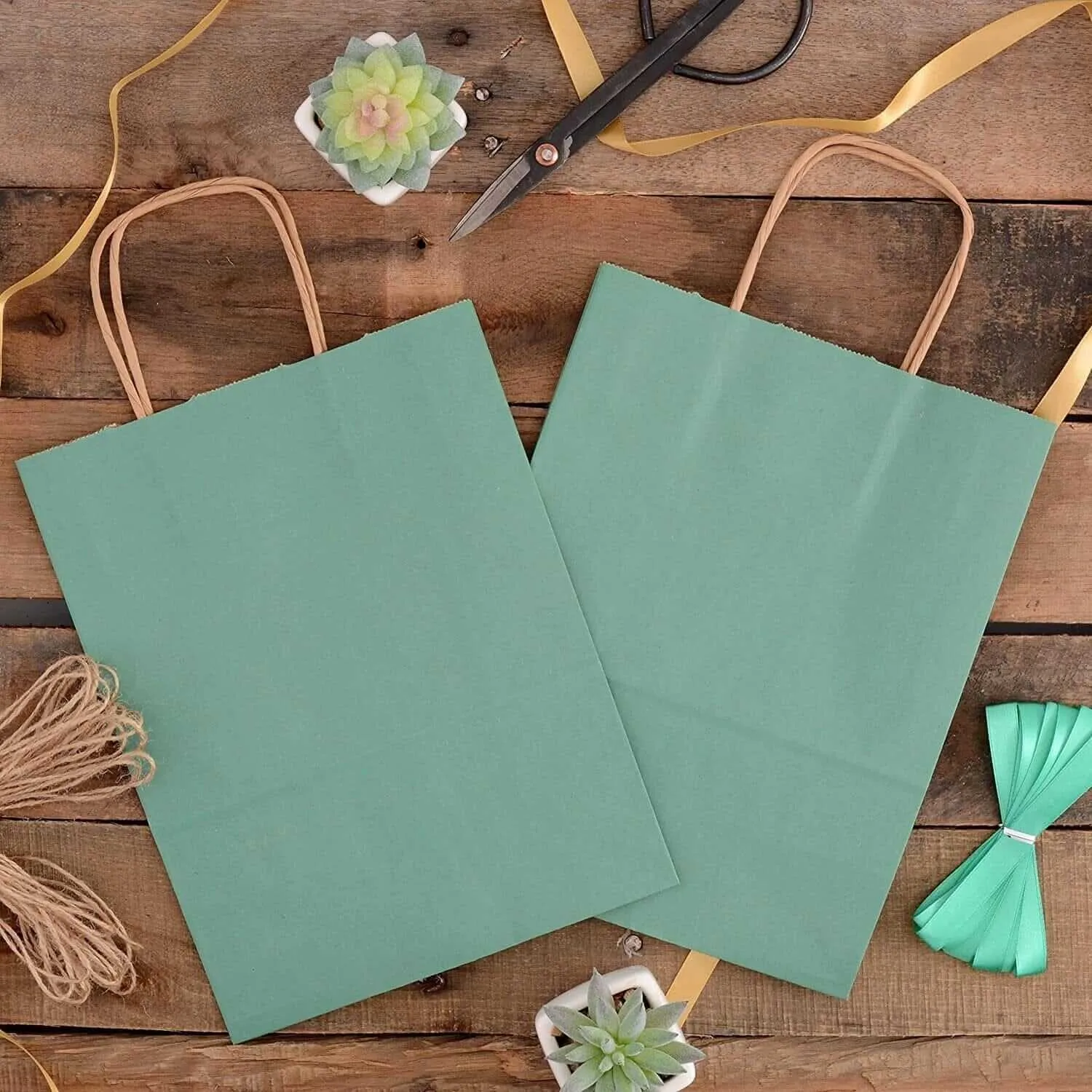 8x4x10 Small Green Paper Bags with Handles