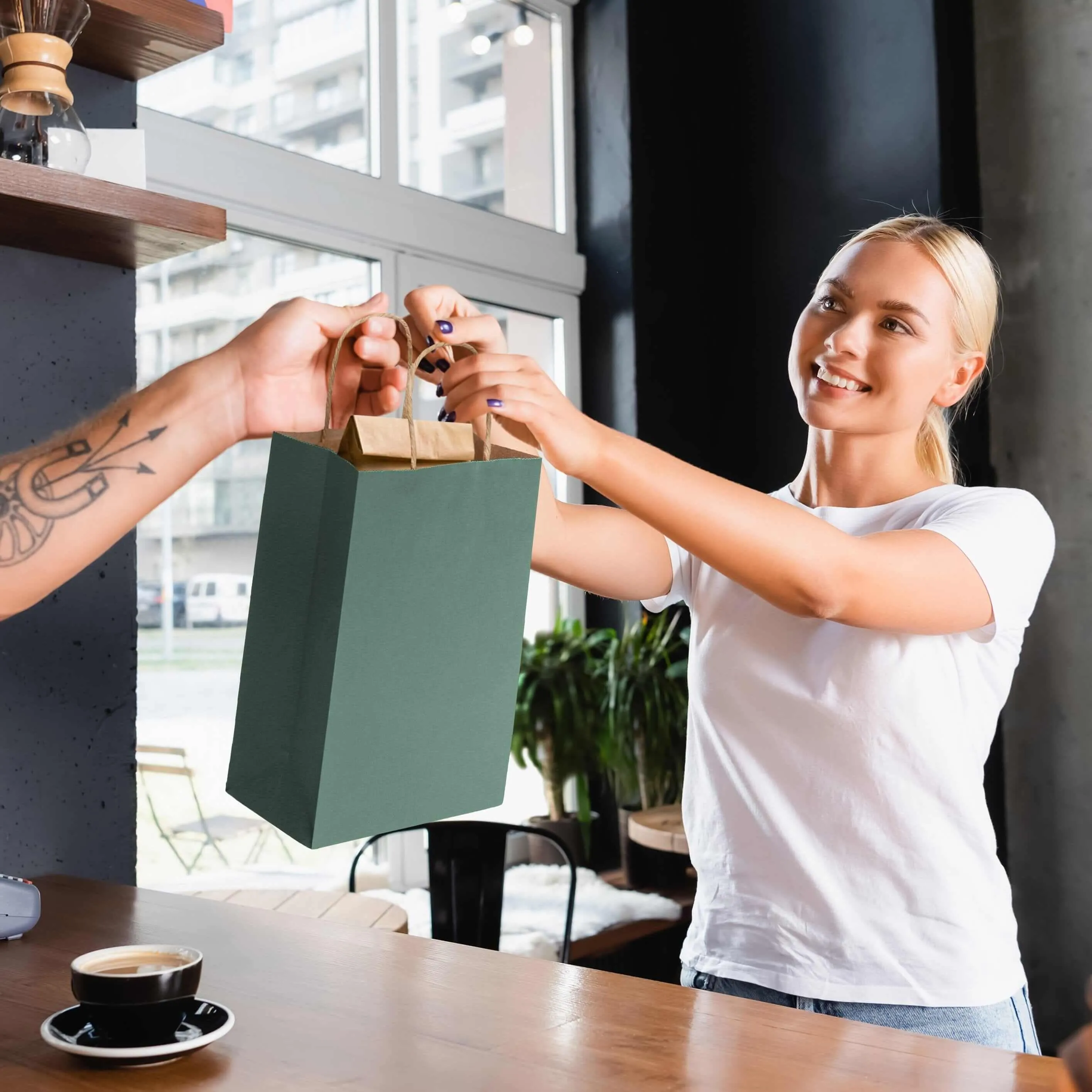 8x4x10 Small Green Paper Bags with Handles