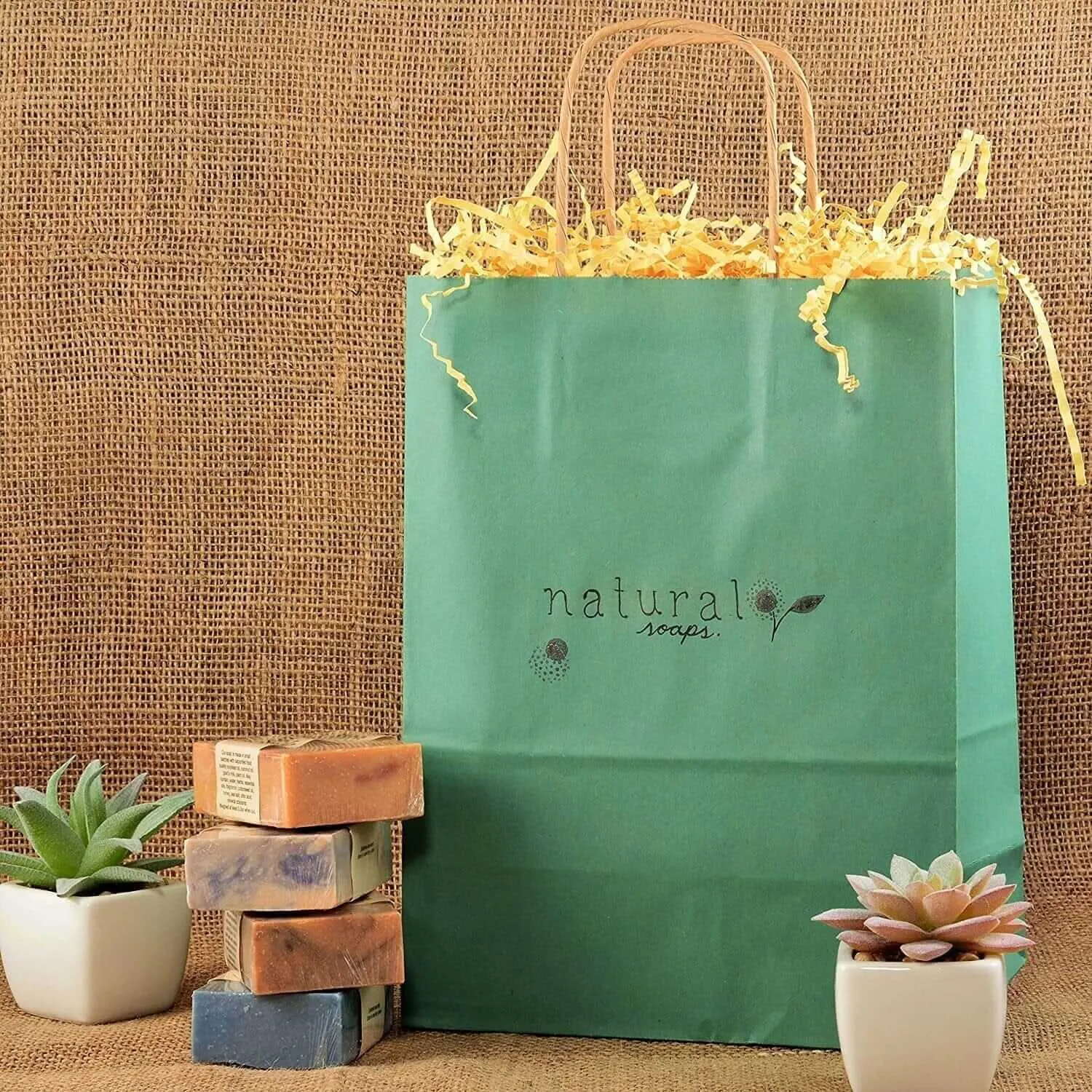 8x4x10 Small Green Paper Bags with Handles