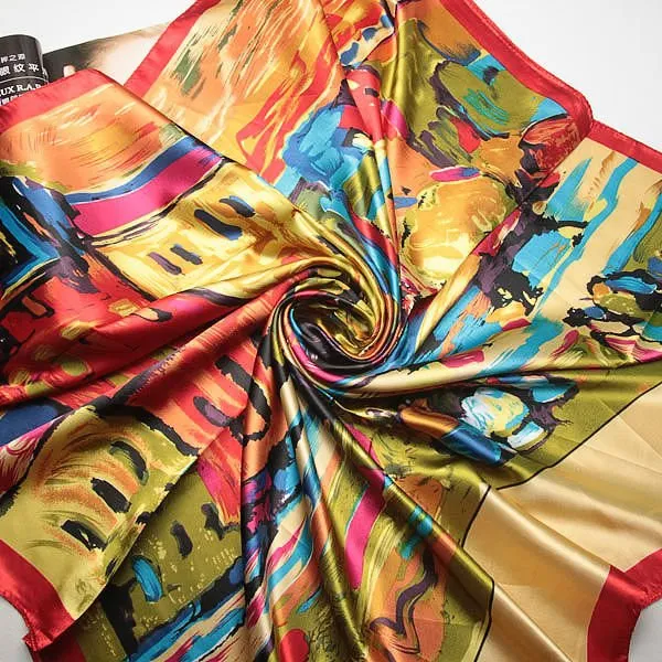 90cm*90cm Free Shipping 2016 Big Size Silk Square Scarf Women Fashion Brand High Quality Imitated Silk Satin Scarves Shawl Hijab