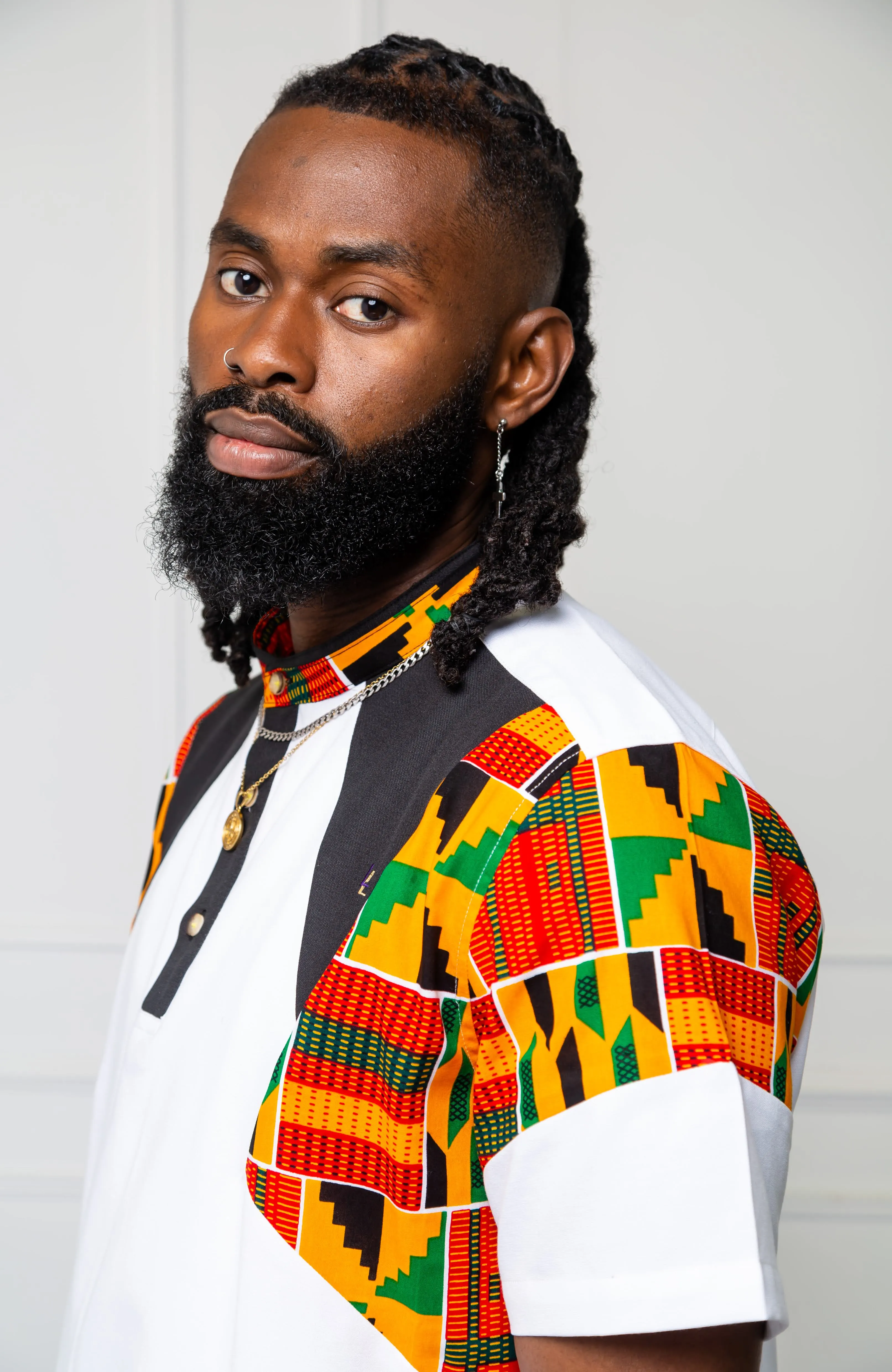 African Print Polo Shirt for Men | Kente Shirt for Men - Short Sleeve Asymmetric Shirt - KENDRICK