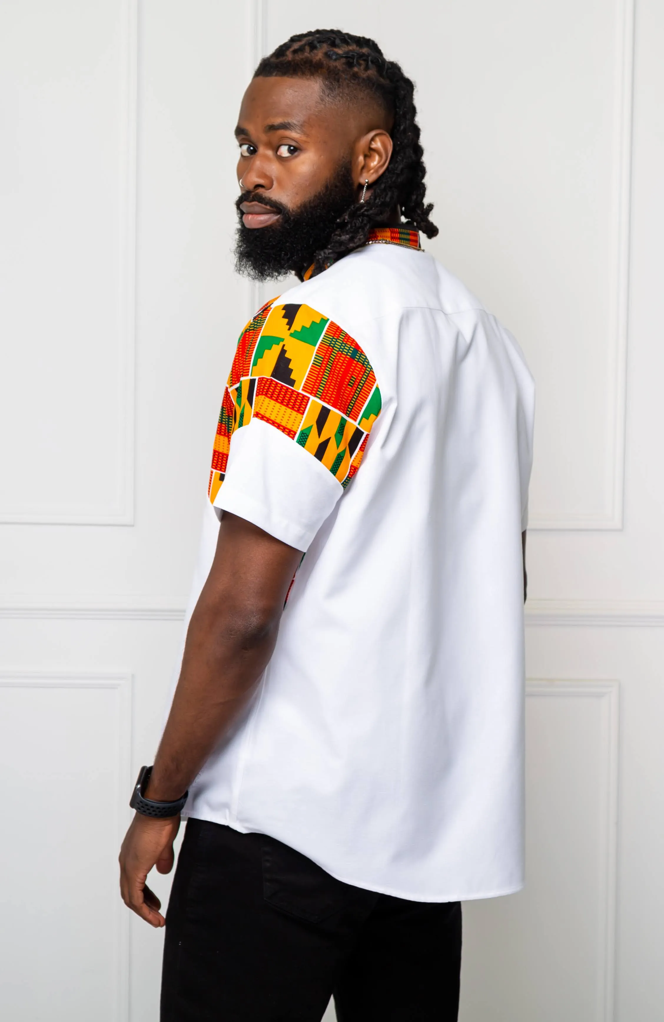 African Print Polo Shirt for Men | Kente Shirt for Men - Short Sleeve Asymmetric Shirt - KENDRICK