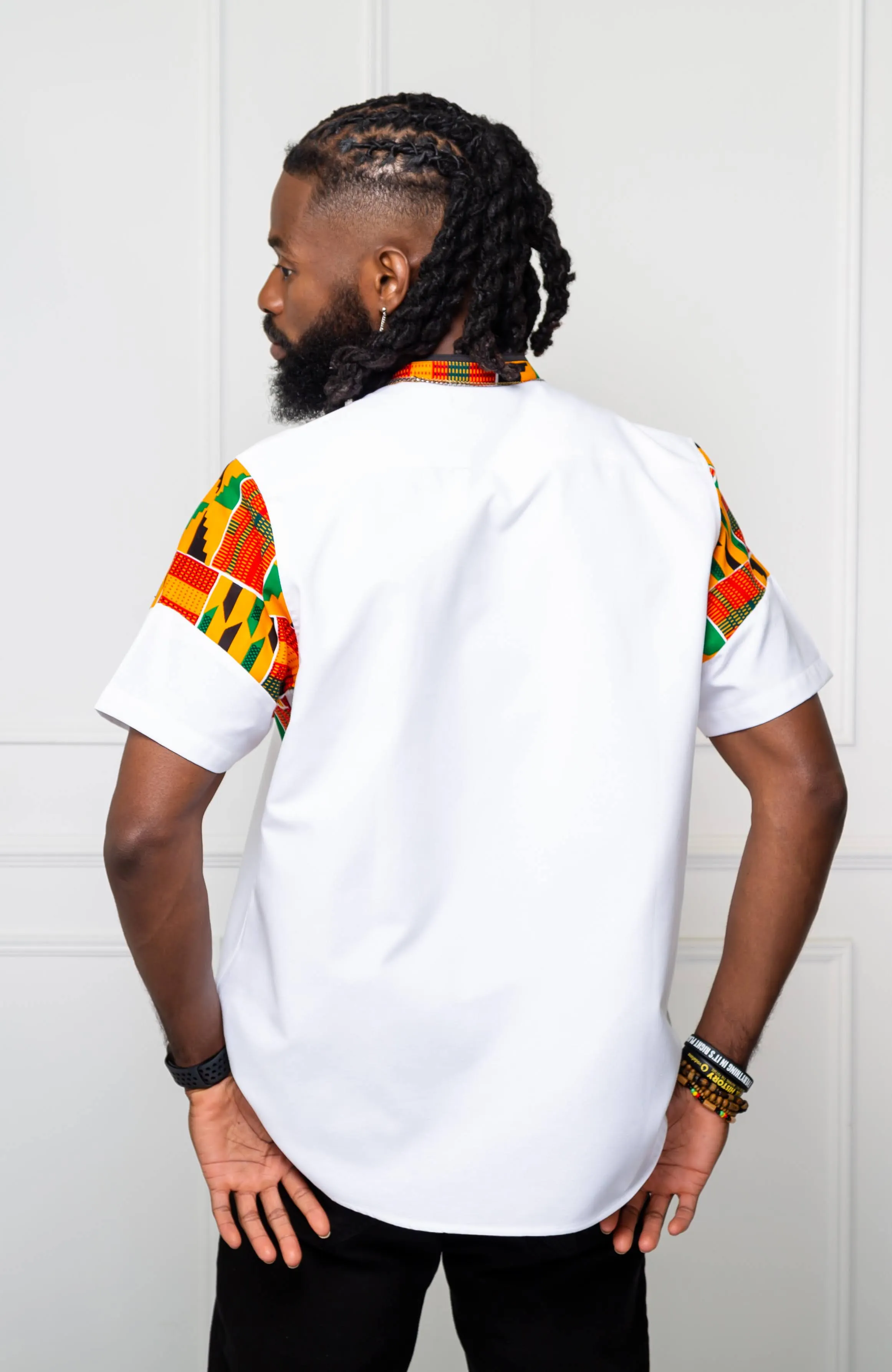 African Print Polo Shirt for Men | Kente Shirt for Men - Short Sleeve Asymmetric Shirt - KENDRICK