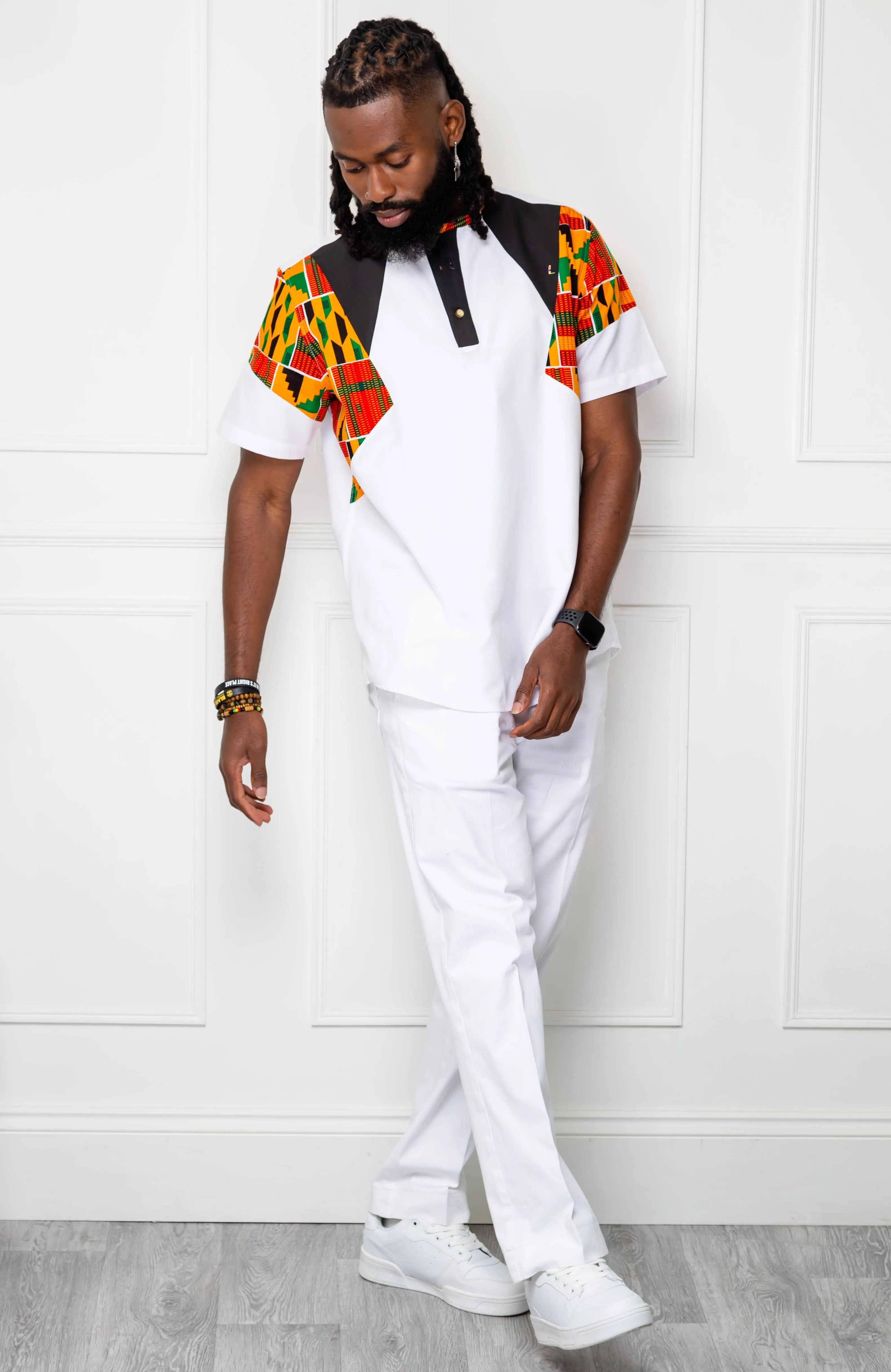 African Print Polo Shirt for Men | Kente Shirt for Men - Short Sleeve Asymmetric Shirt - KENDRICK