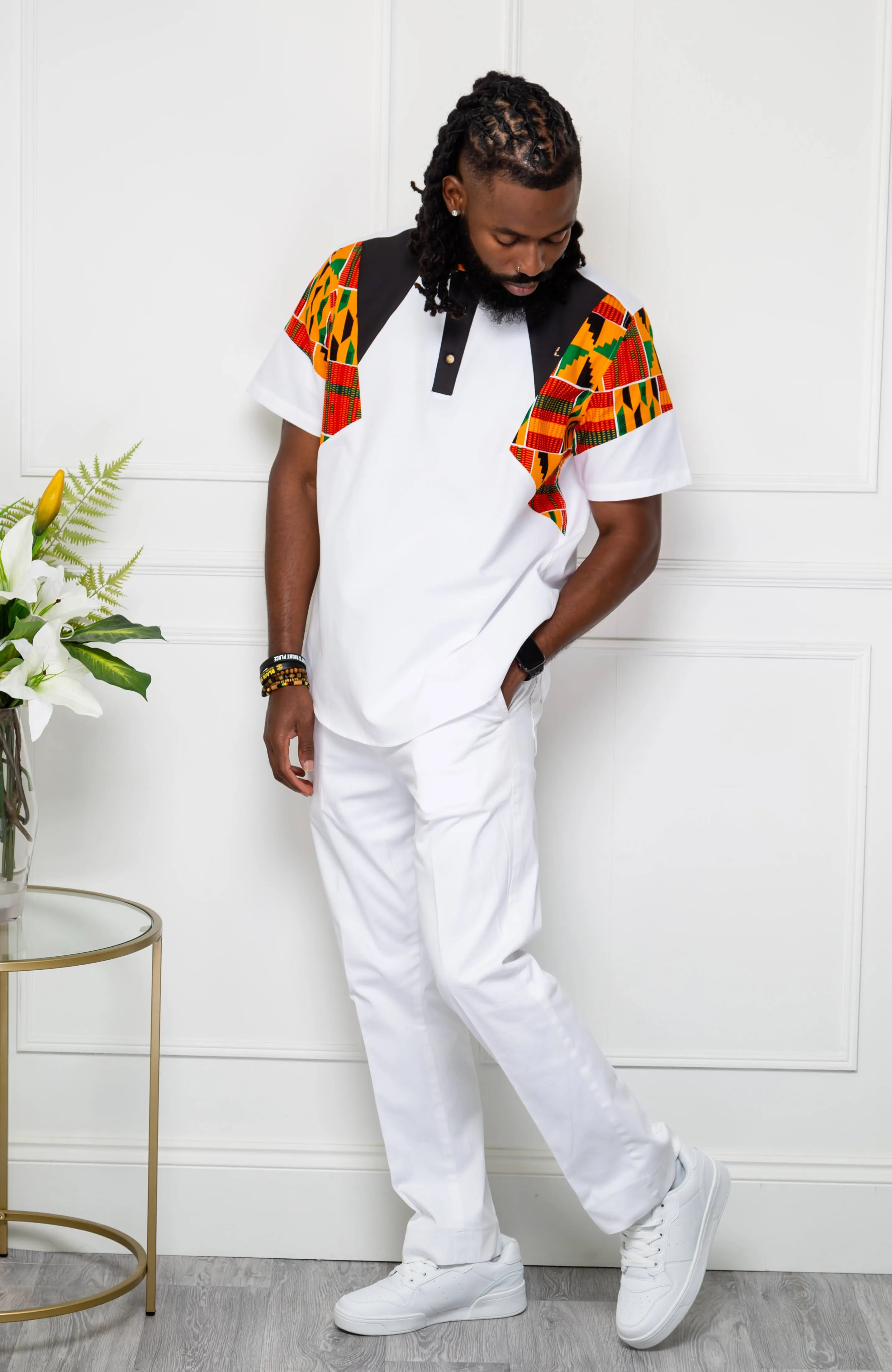 African Print Polo Shirt for Men | Kente Shirt for Men - Short Sleeve Asymmetric Shirt - KENDRICK