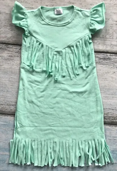 baby girls spring summer solid Tassels cotton dress boutique all-match clothing kids wear fringe multi color mint hot sale