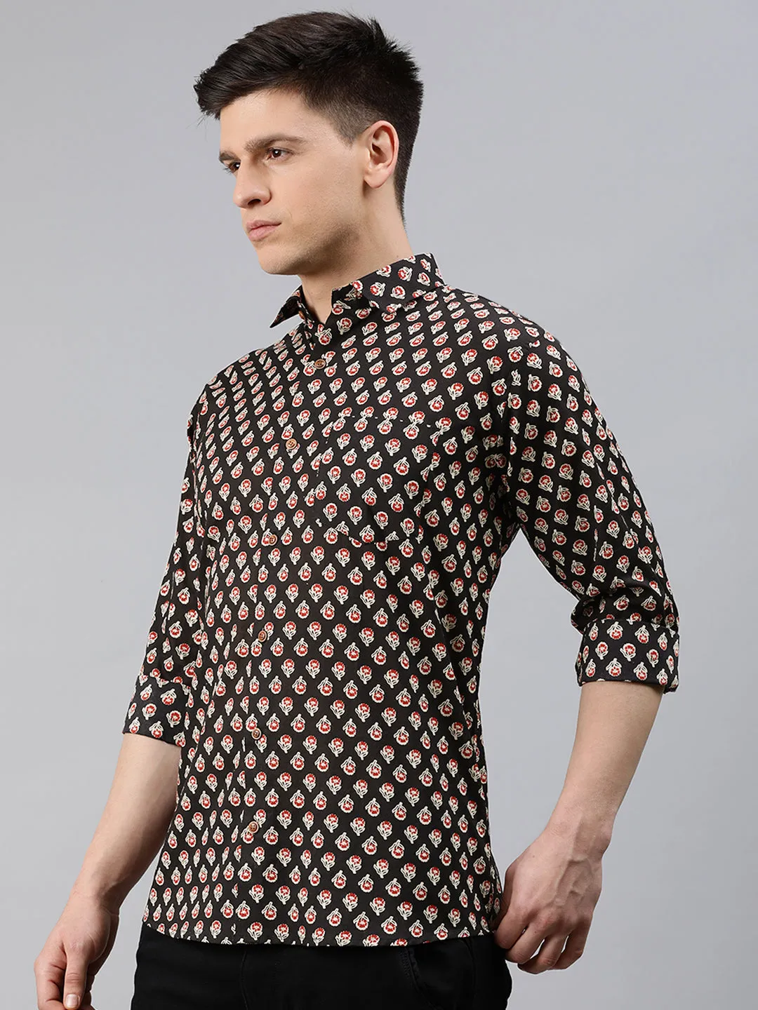 Black Cotton Full Sleeves Shirts For Men-Mmf0232