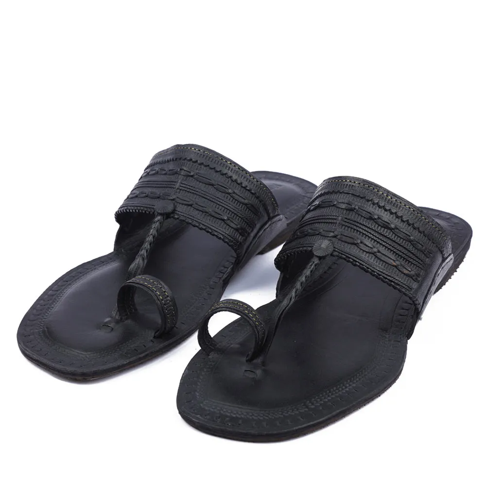 Black Handstitched Leather Kolhapuri Men Slipper