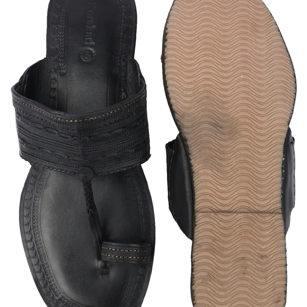 Black Handstitched Leather Kolhapuri Men Slipper