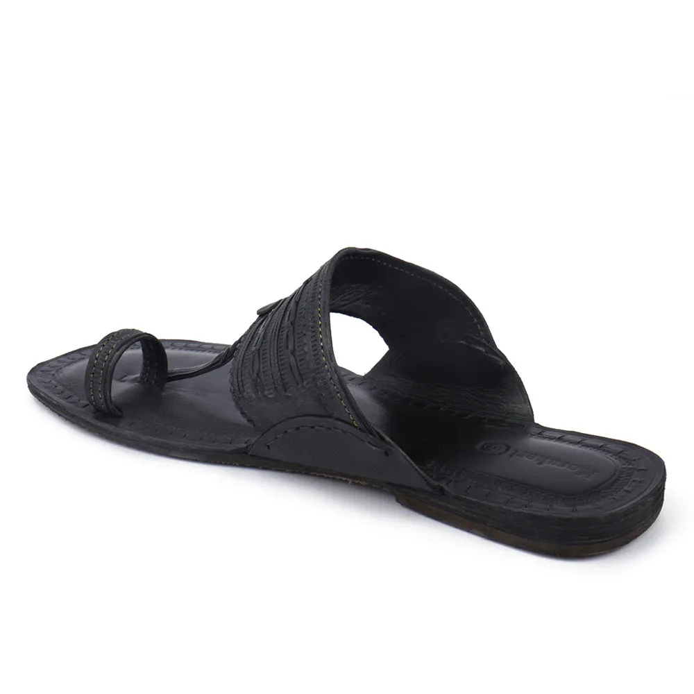 Black Handstitched Leather Kolhapuri Men Slipper