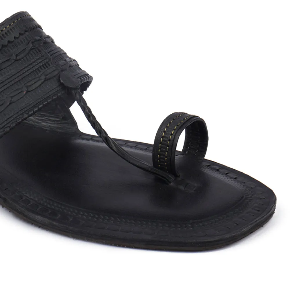 Black Handstitched Leather Kolhapuri Men Slipper