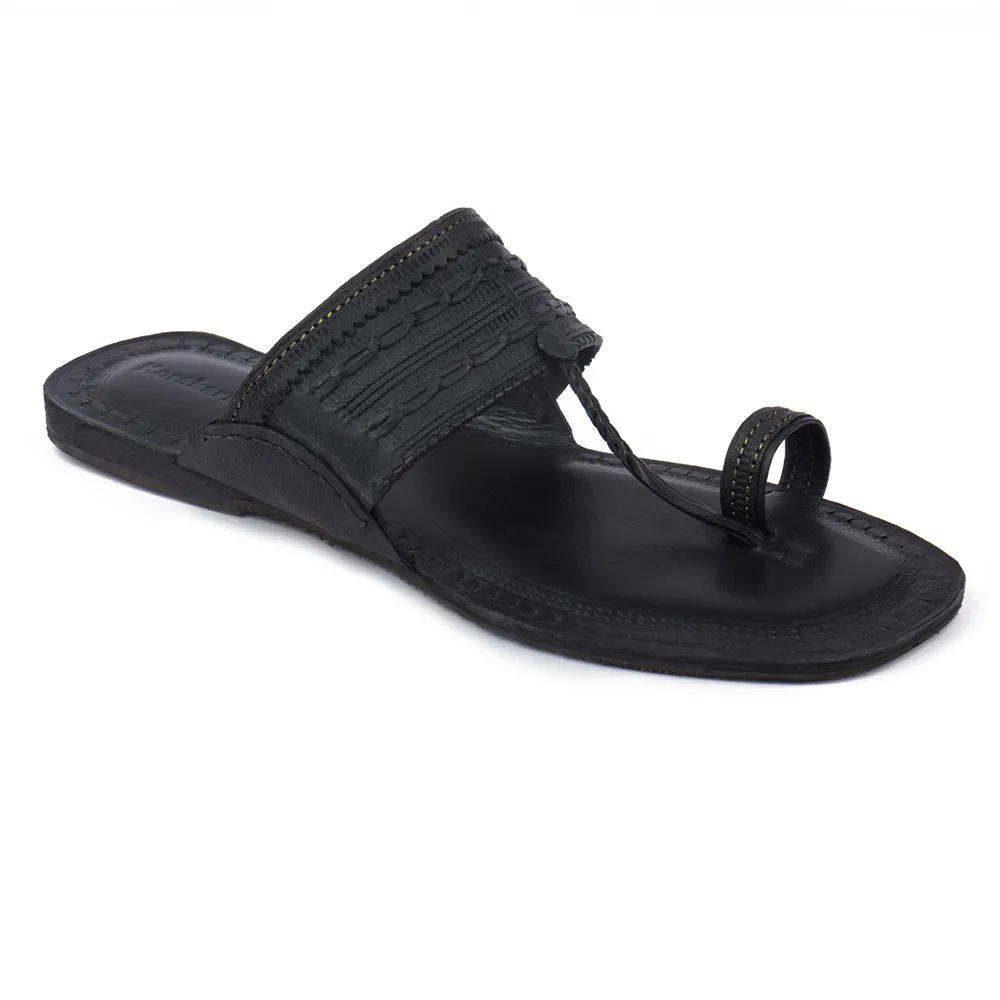 Black Handstitched Leather Kolhapuri Men Slipper