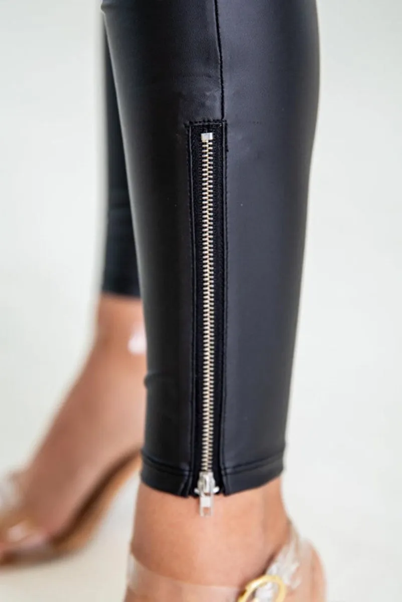 Black Leather Zipped Leggings