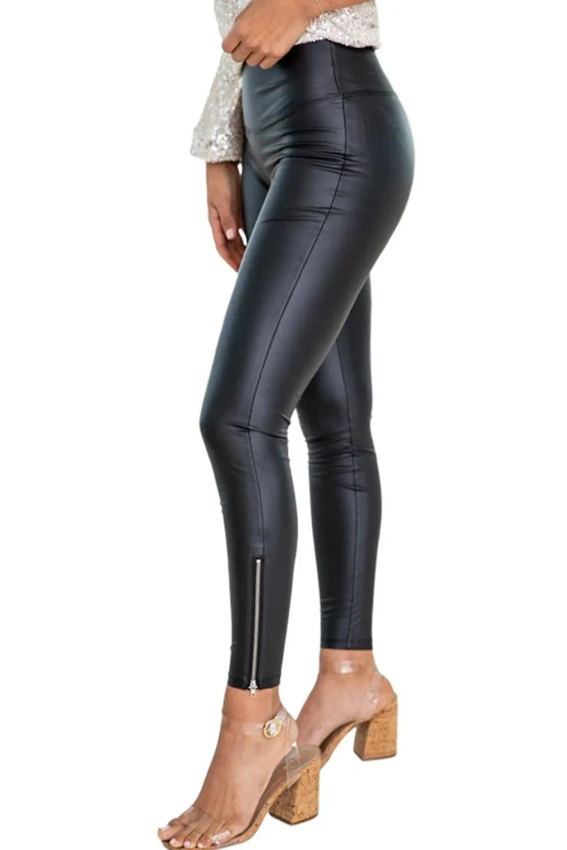 Black Leather Zipped Leggings