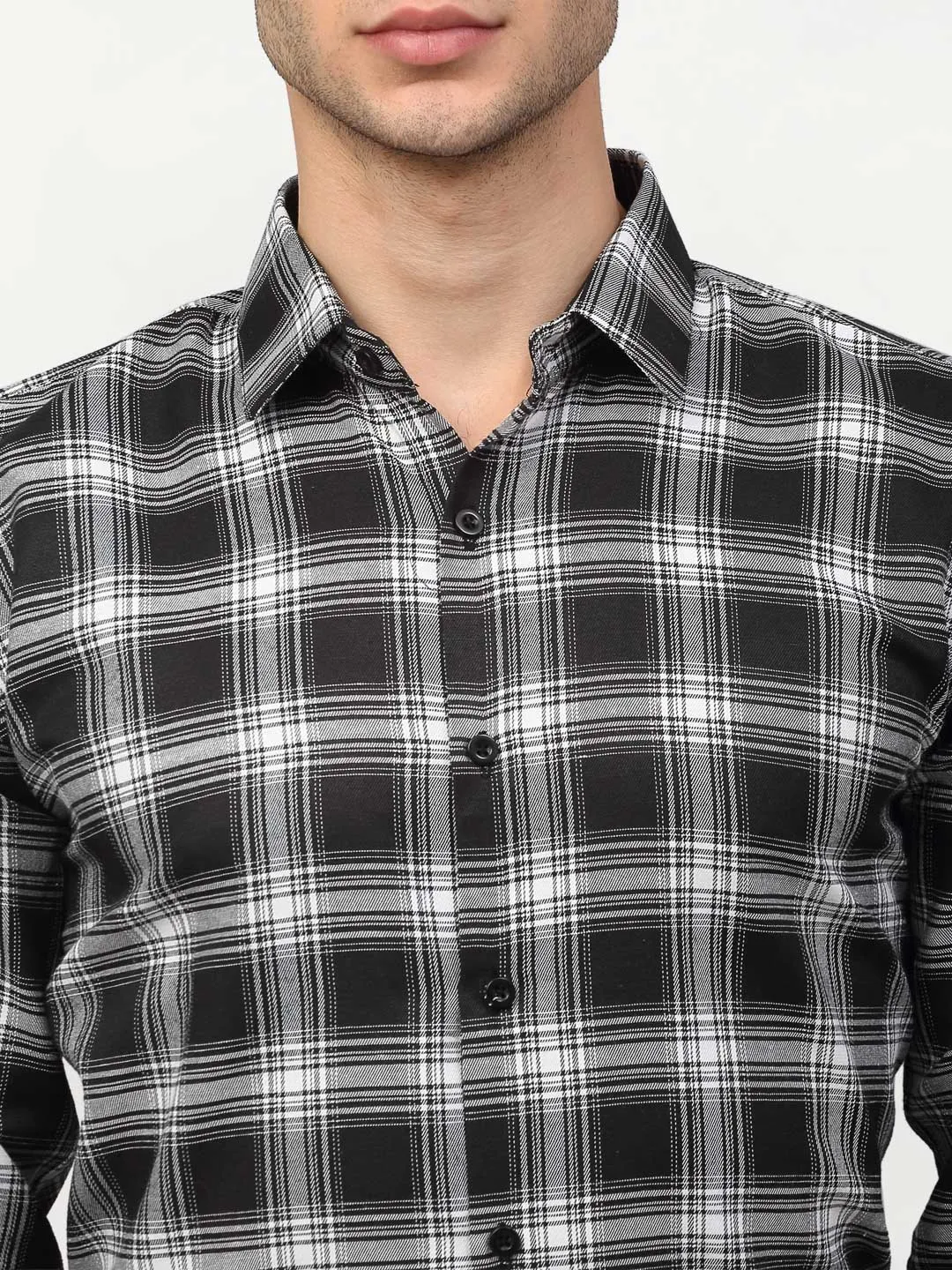 Black Men'S Checked Formal Shirts