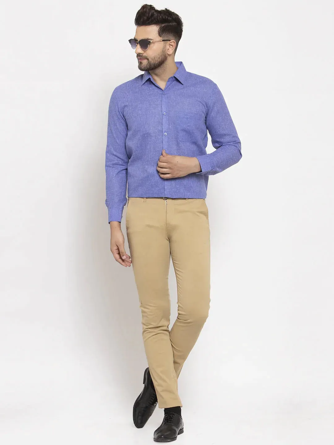 Blue Men'S Dobby Solid Formal Shirts