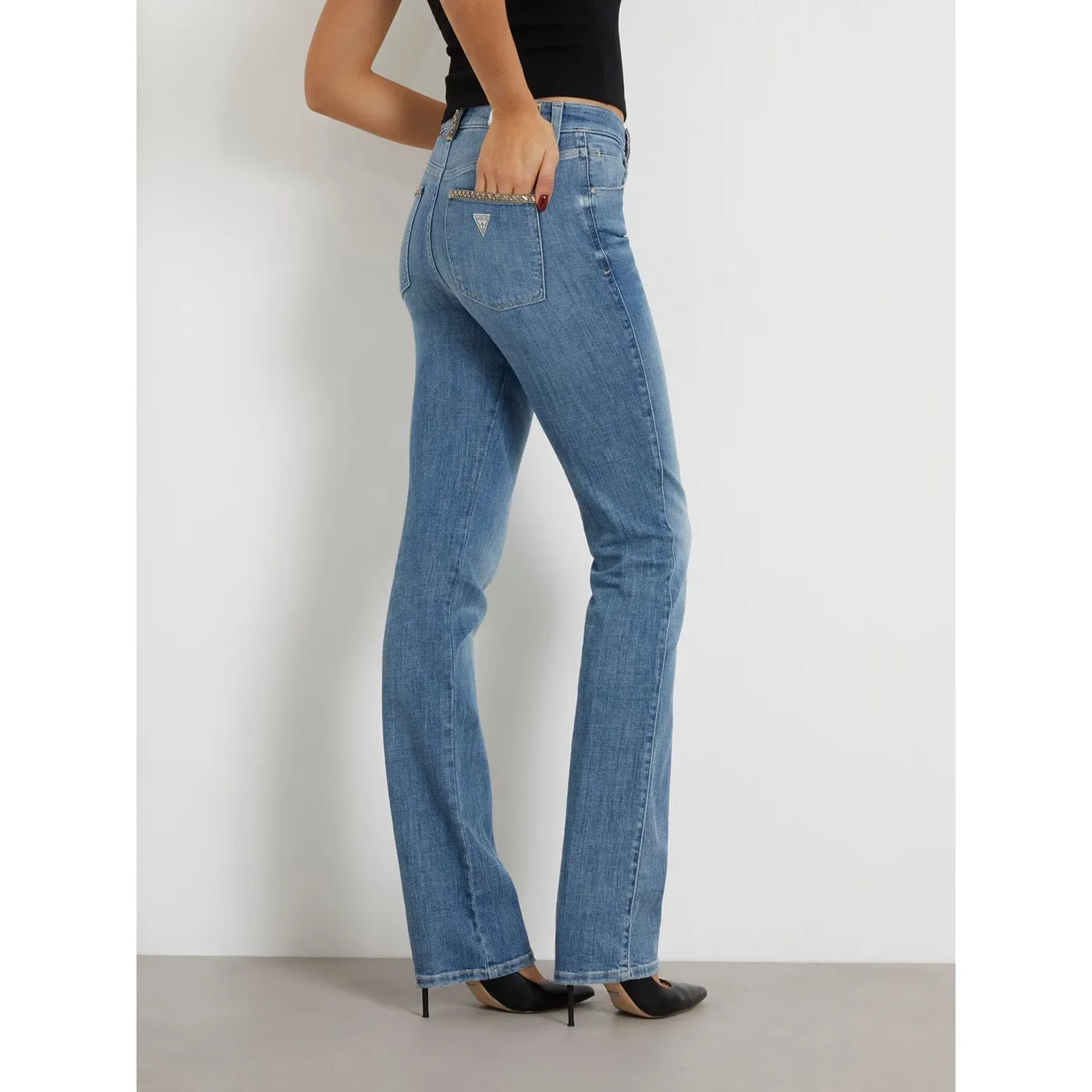 Blue Mid Rise Straight Denim Jeans