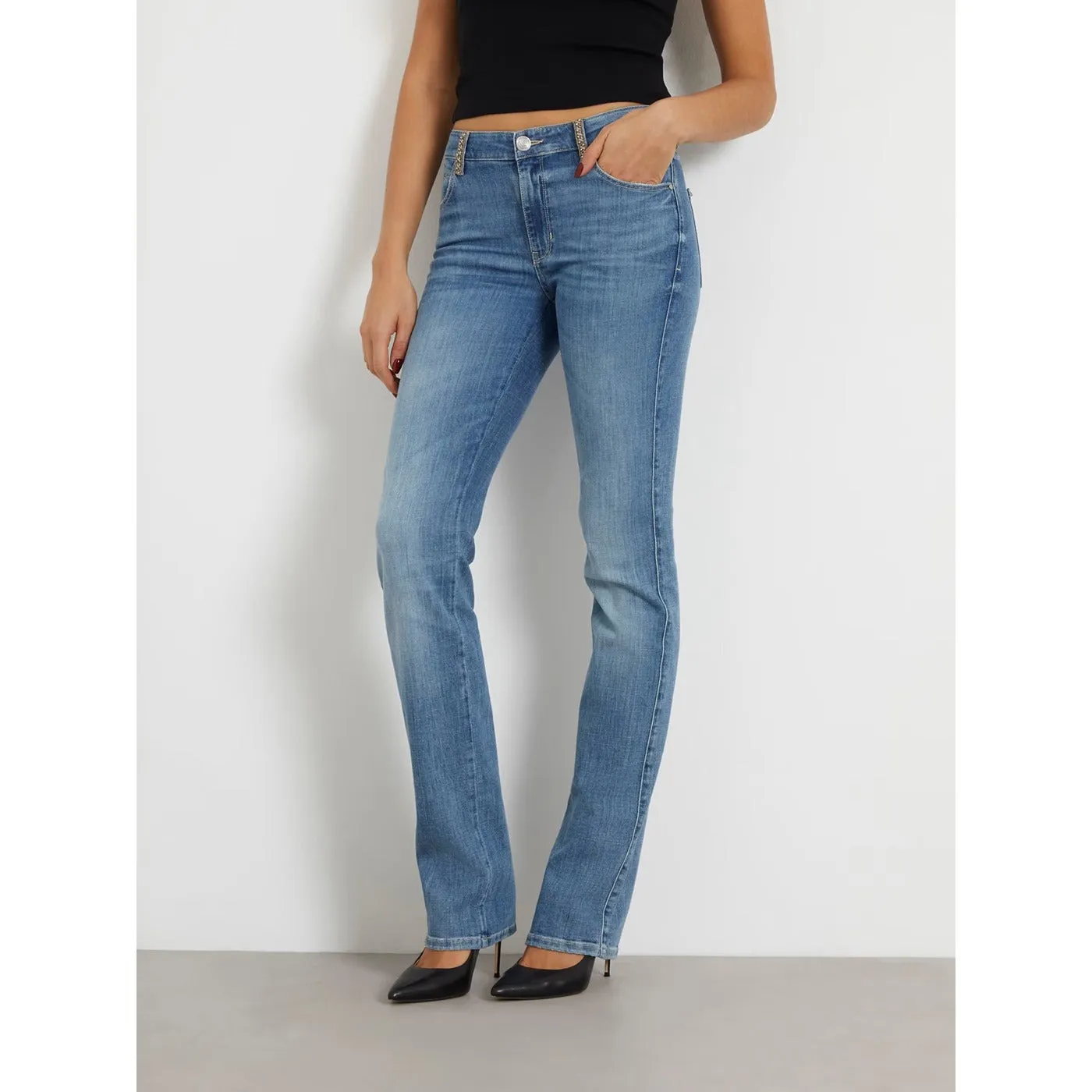 Blue Mid Rise Straight Denim Jeans