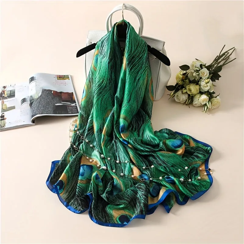 Boho Vintage Peacock Feather Scarf Stylish Windproof and Versatile