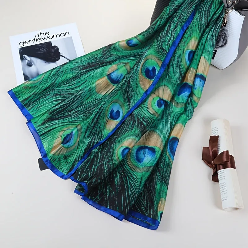 Boho Vintage Peacock Feather Scarf Stylish Windproof and Versatile