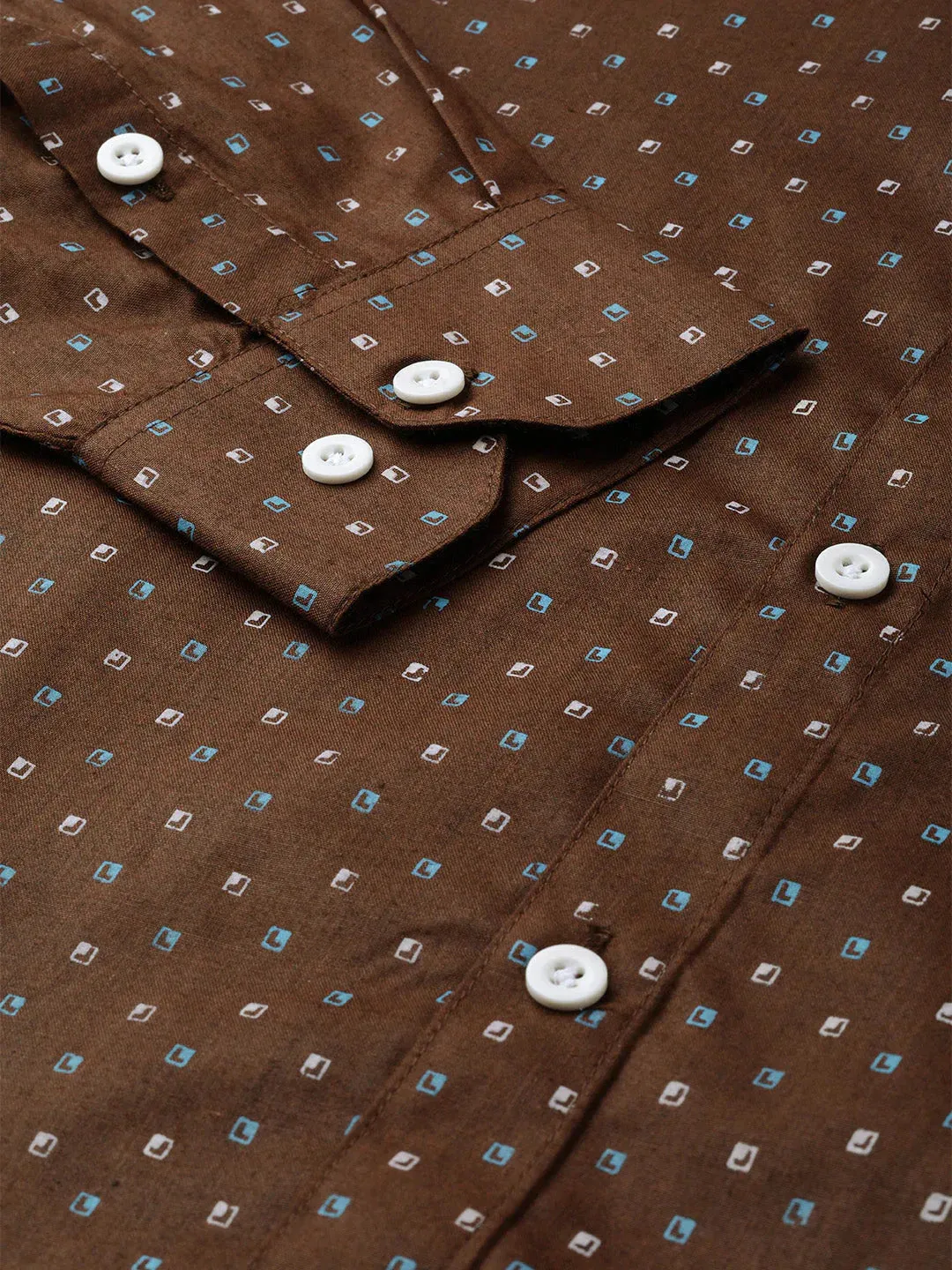 Brown Men'S Cotton Printed Formal Shirts