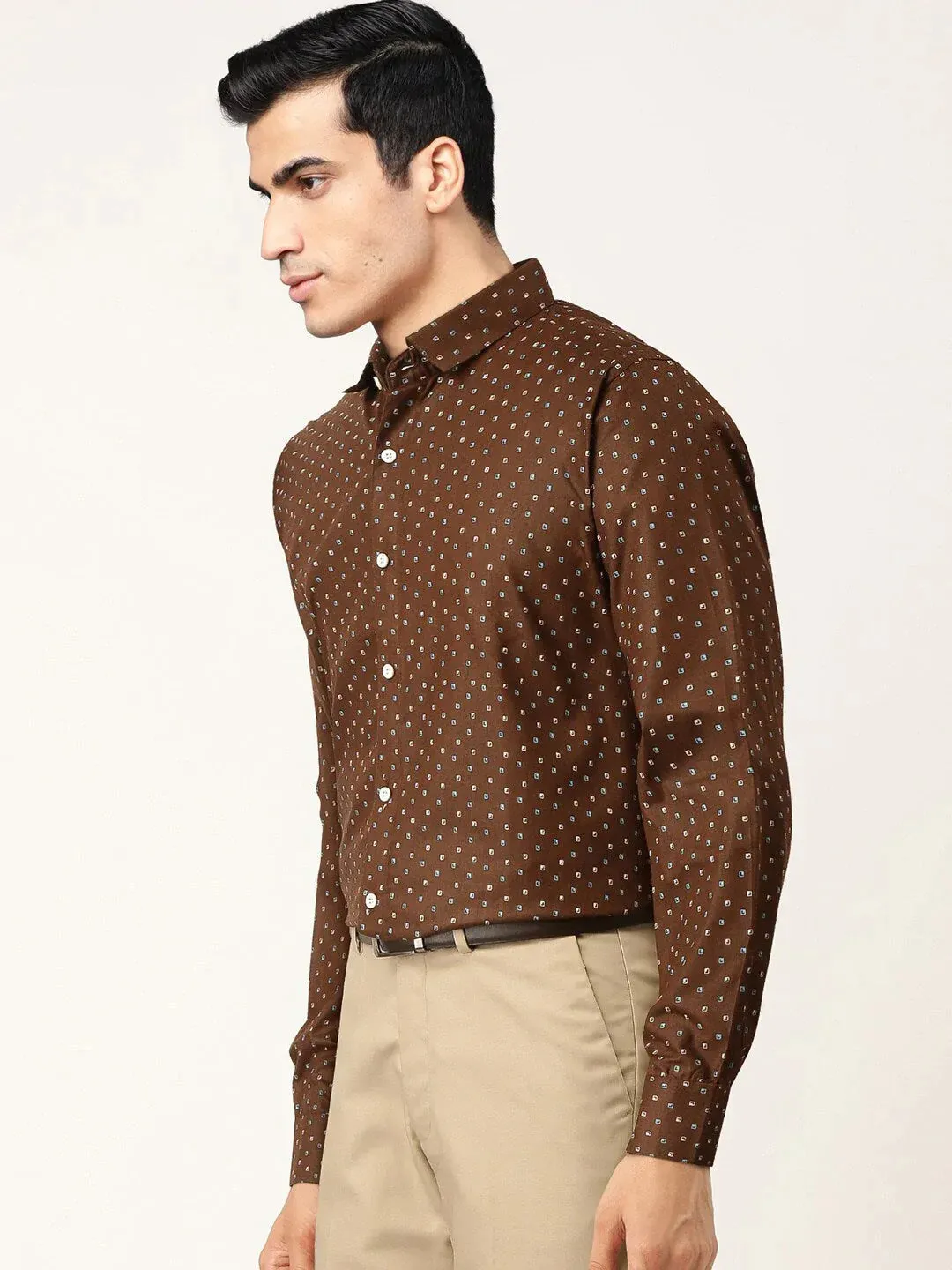 Brown Men'S Cotton Printed Formal Shirts