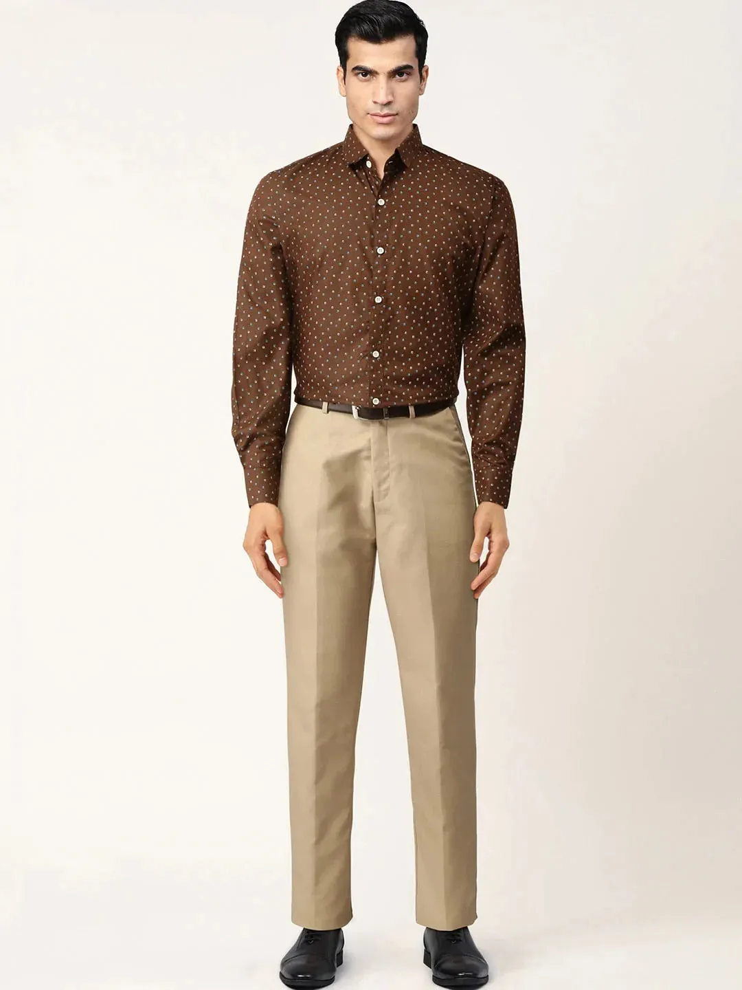 Brown Men'S Cotton Printed Formal Shirts