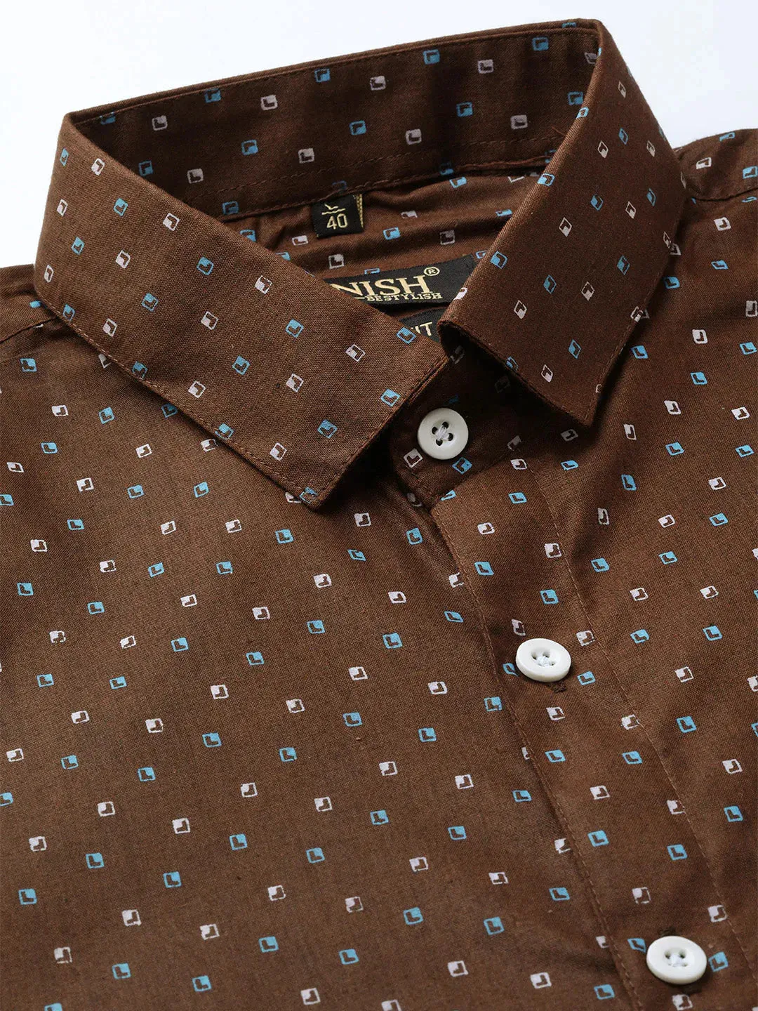 Brown Men'S Cotton Printed Formal Shirts