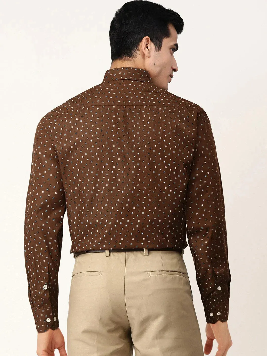 Brown Men'S Cotton Printed Formal Shirts