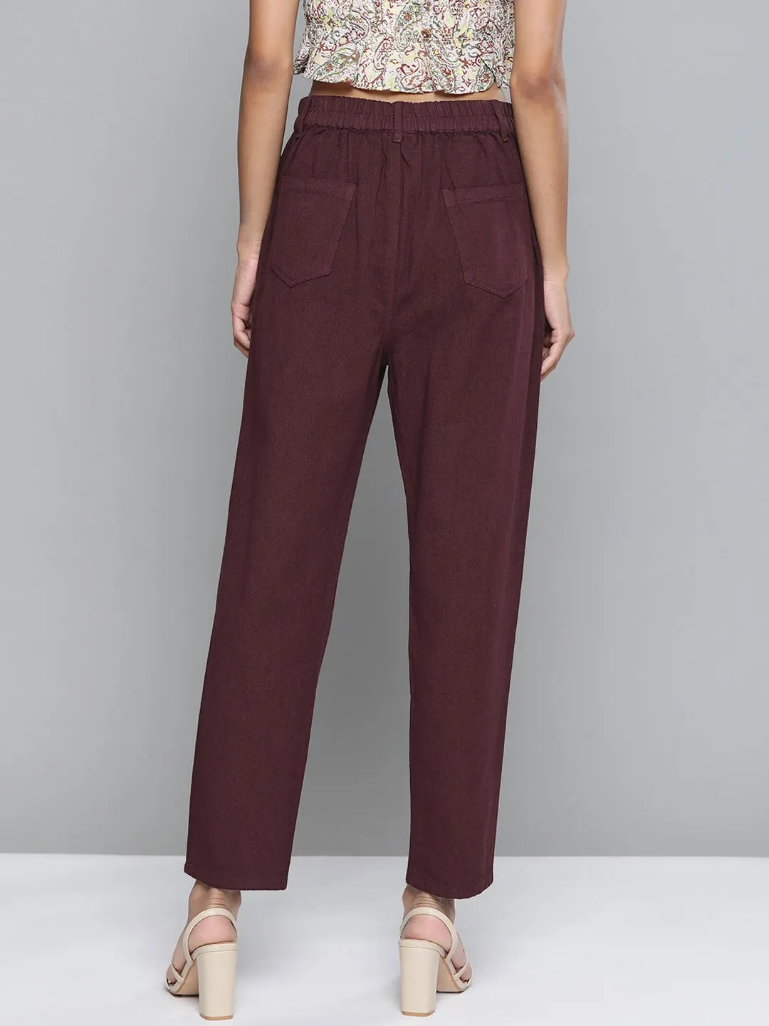 Burgundy High Waist Basic Jeans