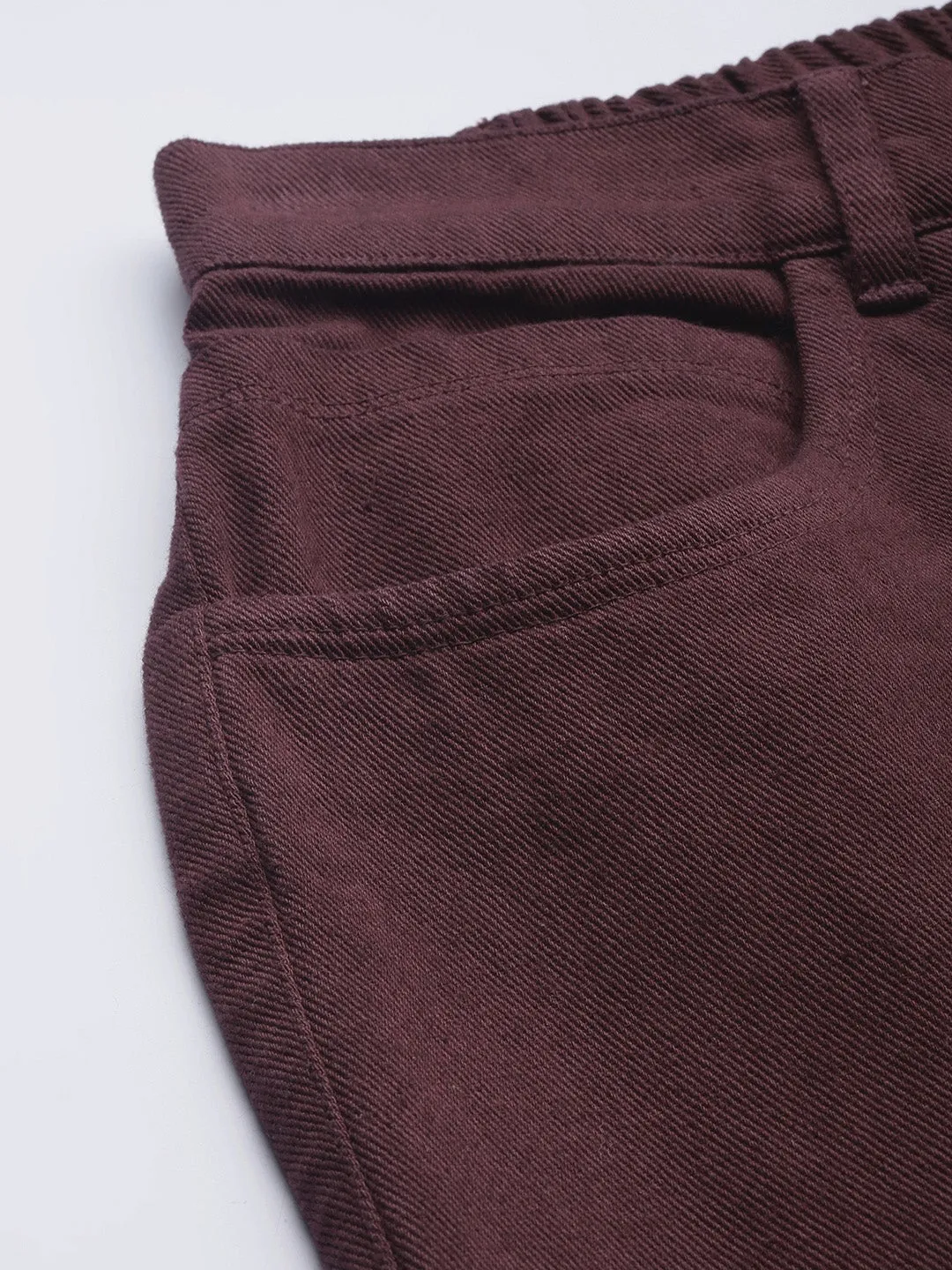 Burgundy High Waist Basic Jeans