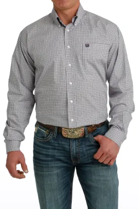 Cinch Purple & White Geometric Square Print Button-Down Shirt for Men