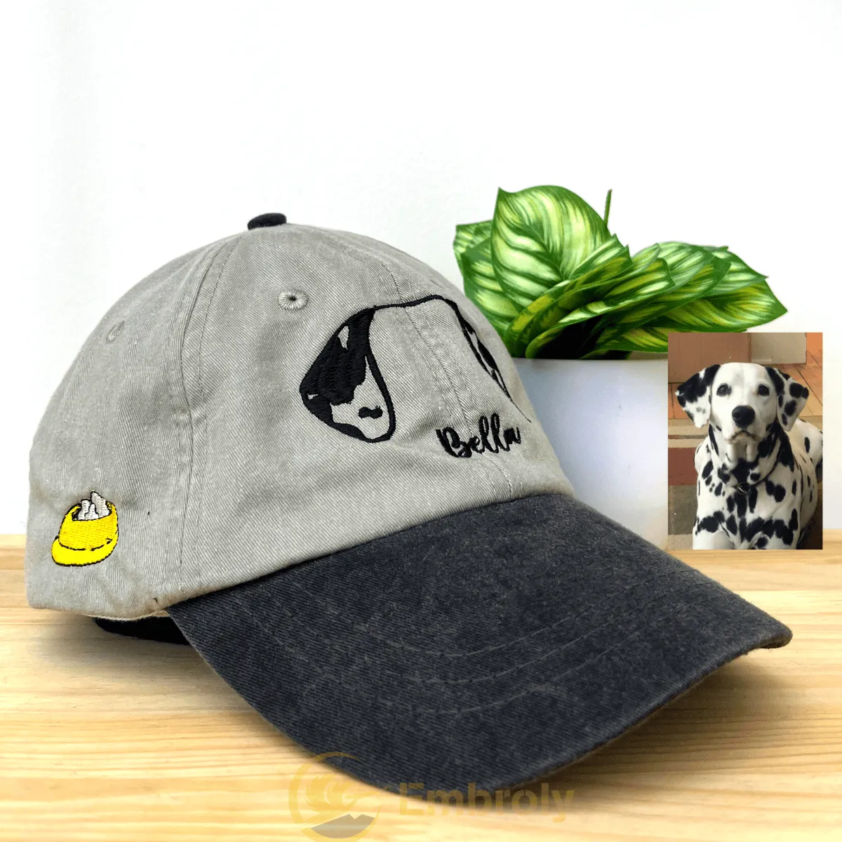 Custom Embroidered Pet Ears With Name Dyed Hat, Personalized With Name Or Icon Under Photo