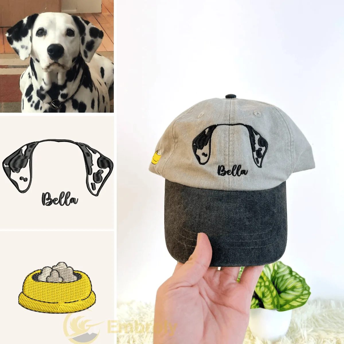 Custom Embroidered Pet Ears With Name Dyed Hat, Personalized With Name Or Icon Under Photo