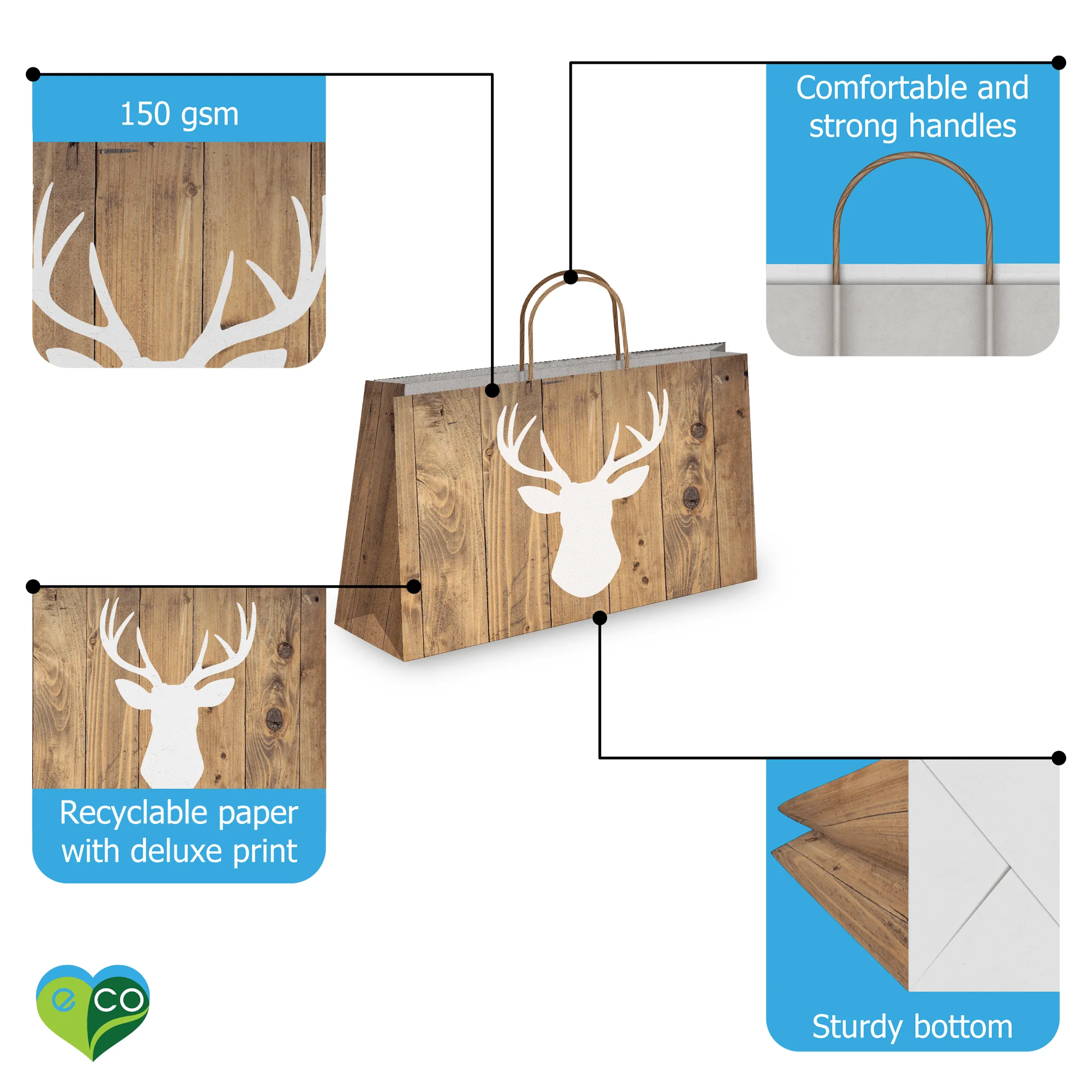 Deer Head Kraft Gift Bags Mixed Size Set