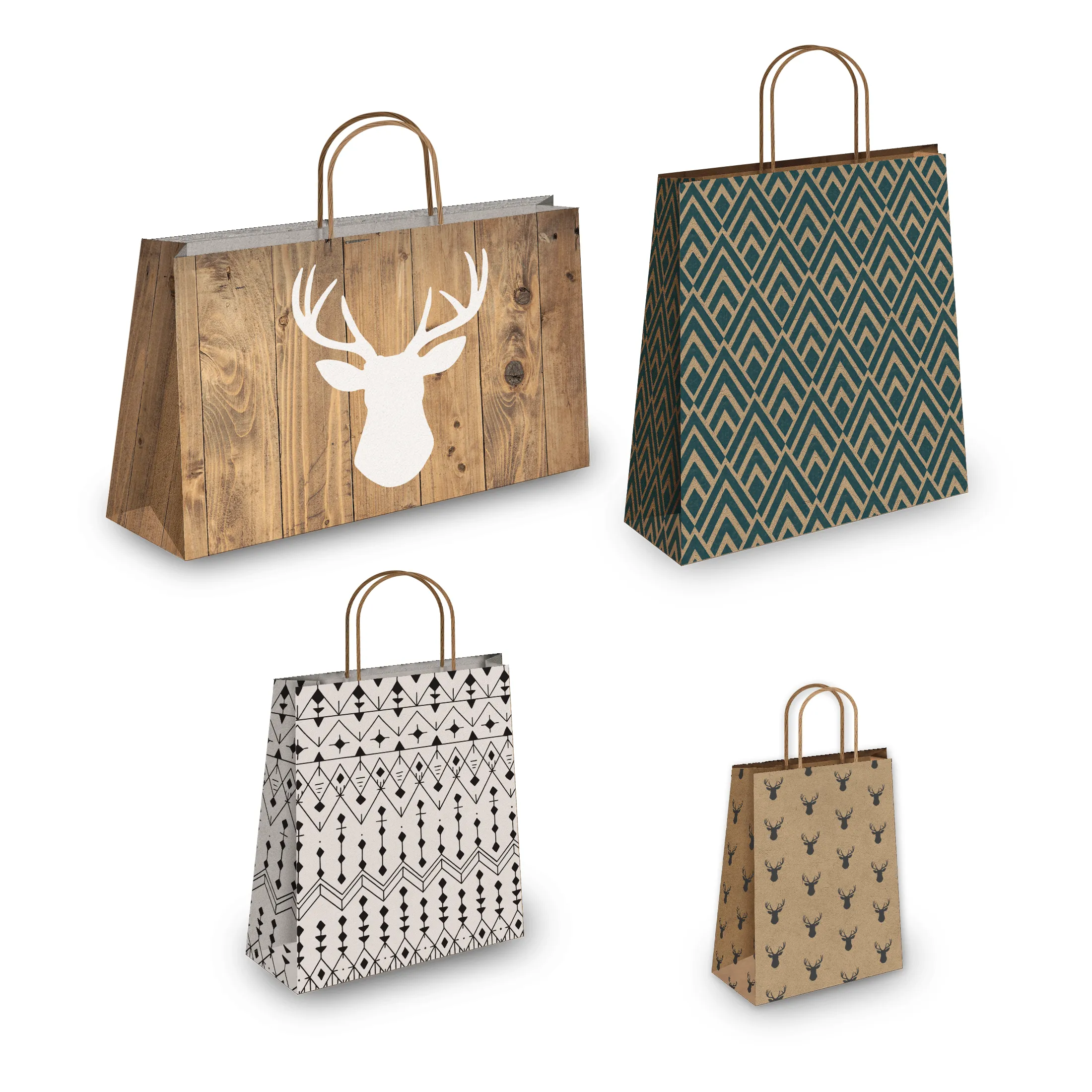 Deer Head Kraft Gift Bags Mixed Size Set