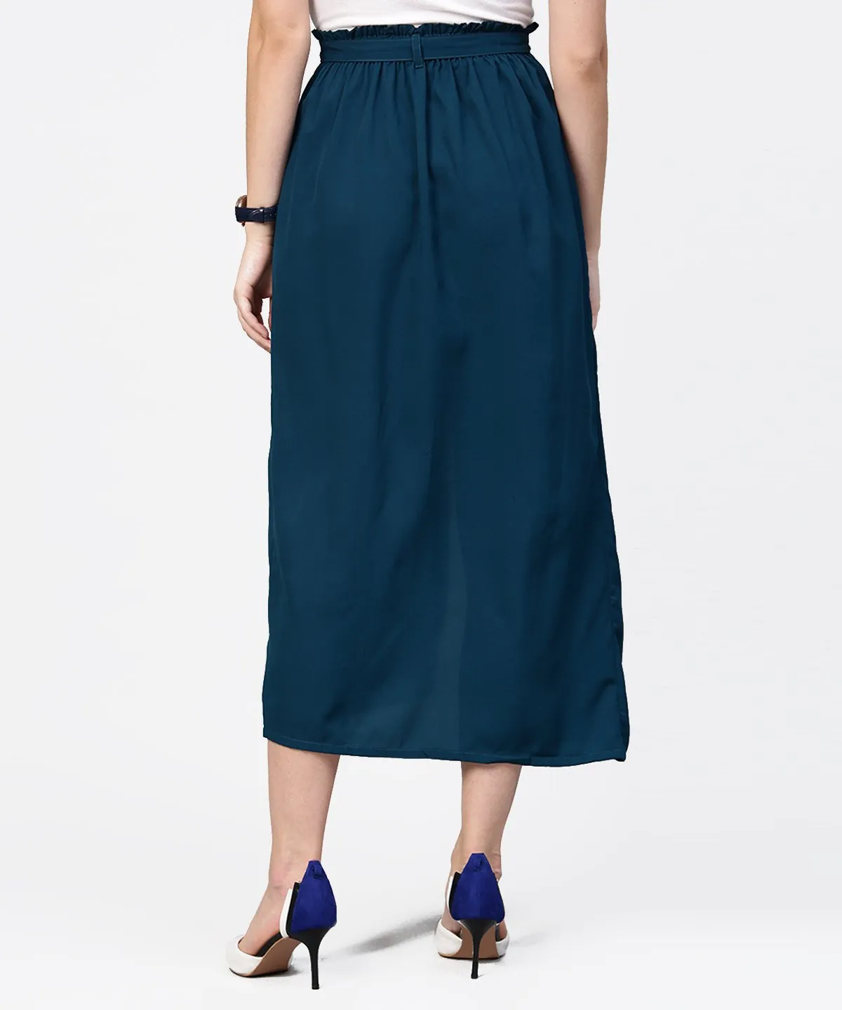 Denim Blue Ankle Length Trouser With Belt