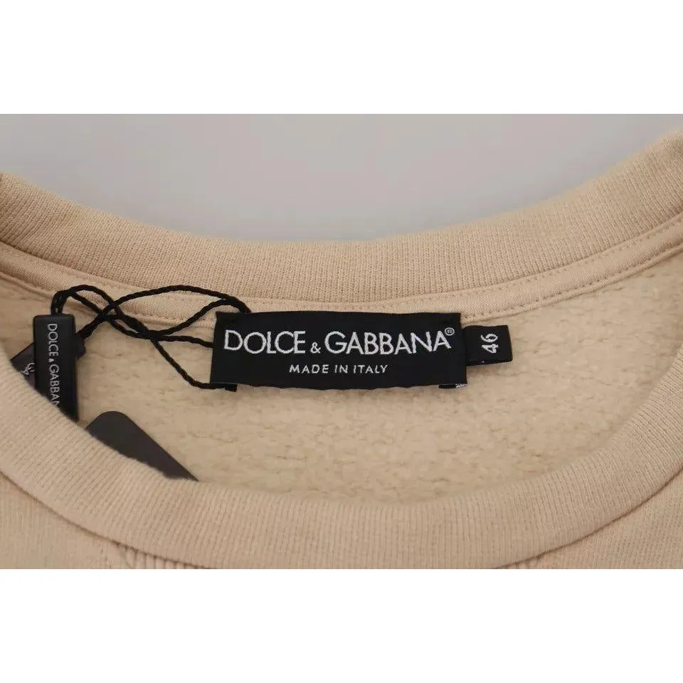 Dolce & Gabbana Beige Amore Cotton Crew Neck Pullover Sweater