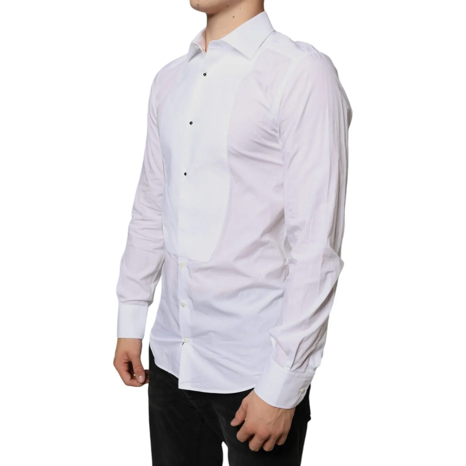 Dolce & Gabbana White Bib Cotton Poplin Formal Dress Shirt