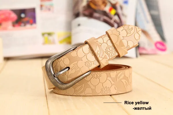 [DWTS]2016 New Women Belt Thin Genuine Leather Belt woman 5 Colour Floral carved Belts For Women Ceinture Femme