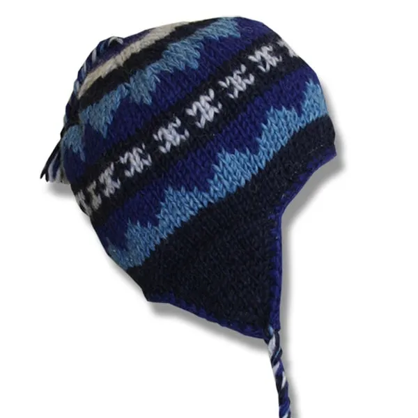 Earflap Hat for Men and Women. 100% Wool with Fleece Lining. handmade in Nepal.