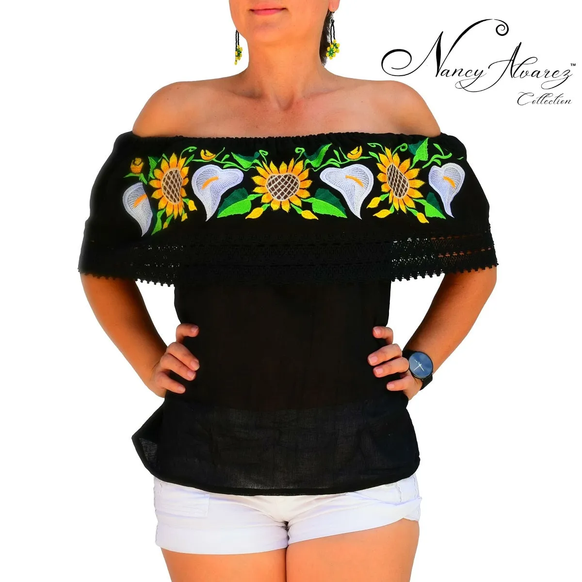 Embroidered Blouse NA-TM-77502 Black